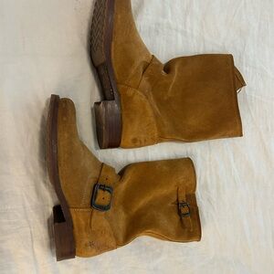 Frye Tan Combat Moto Boots with Buckle Details